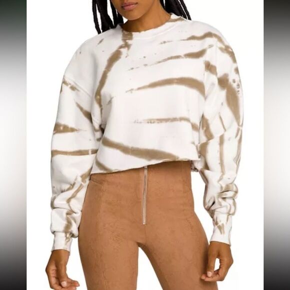 Good American Size‎ 4 White and Tan Cropped Cool Sweatshirt - Picture 1 of 6